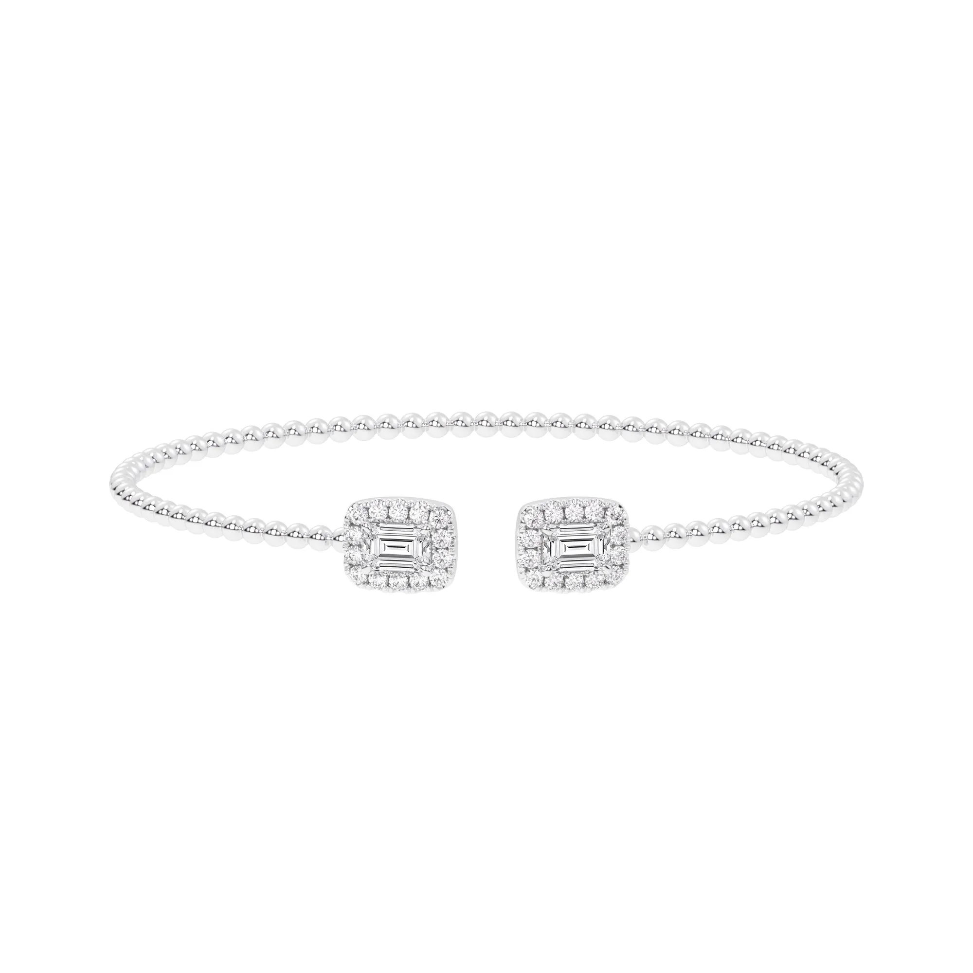 1 1/2ctw Emerald-Shaped Lab Grown Diamond White Gold Beaded Bracelet