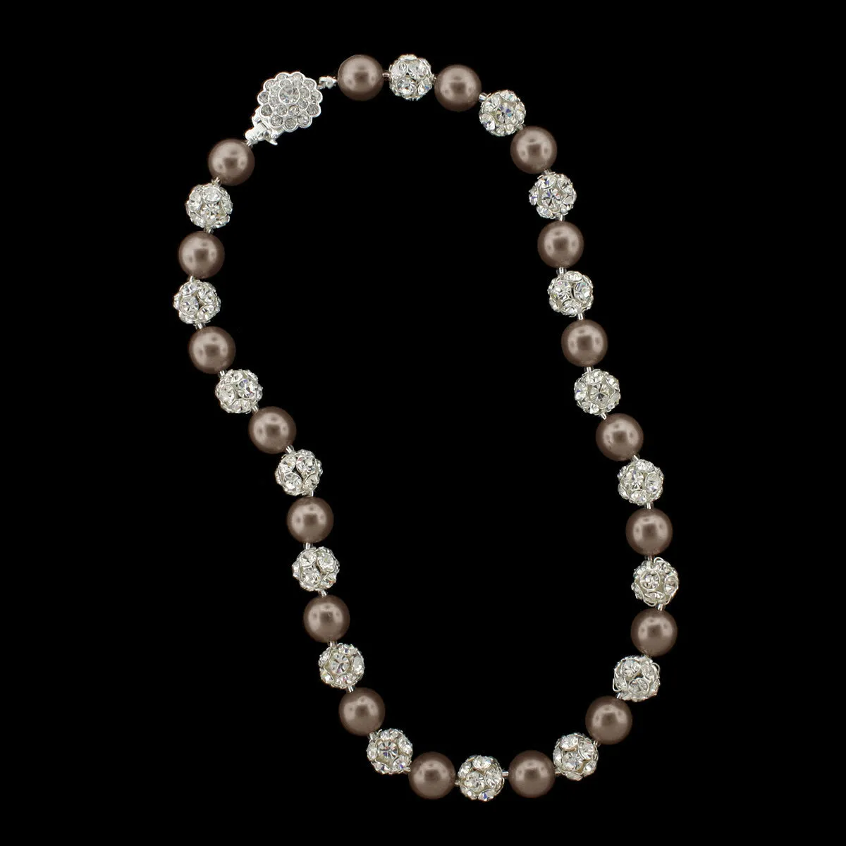 10mm Pearl & Rhinestone Bead Necklace