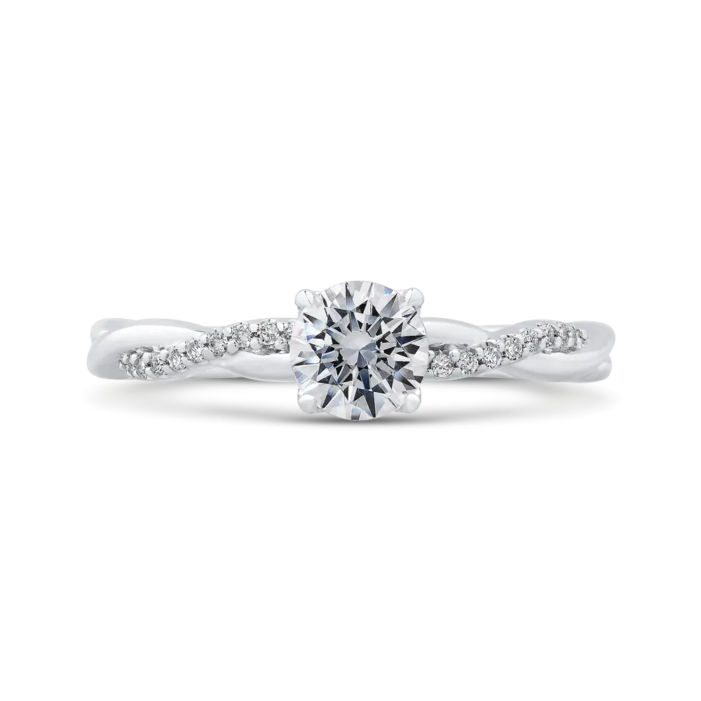 14K White Gold Round Diamond Engagement Ring with Crossover Shank