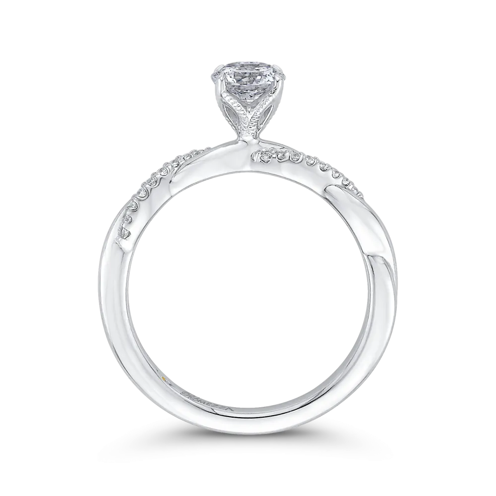 14K White Gold Round Diamond Engagement Ring with Crossover Shank