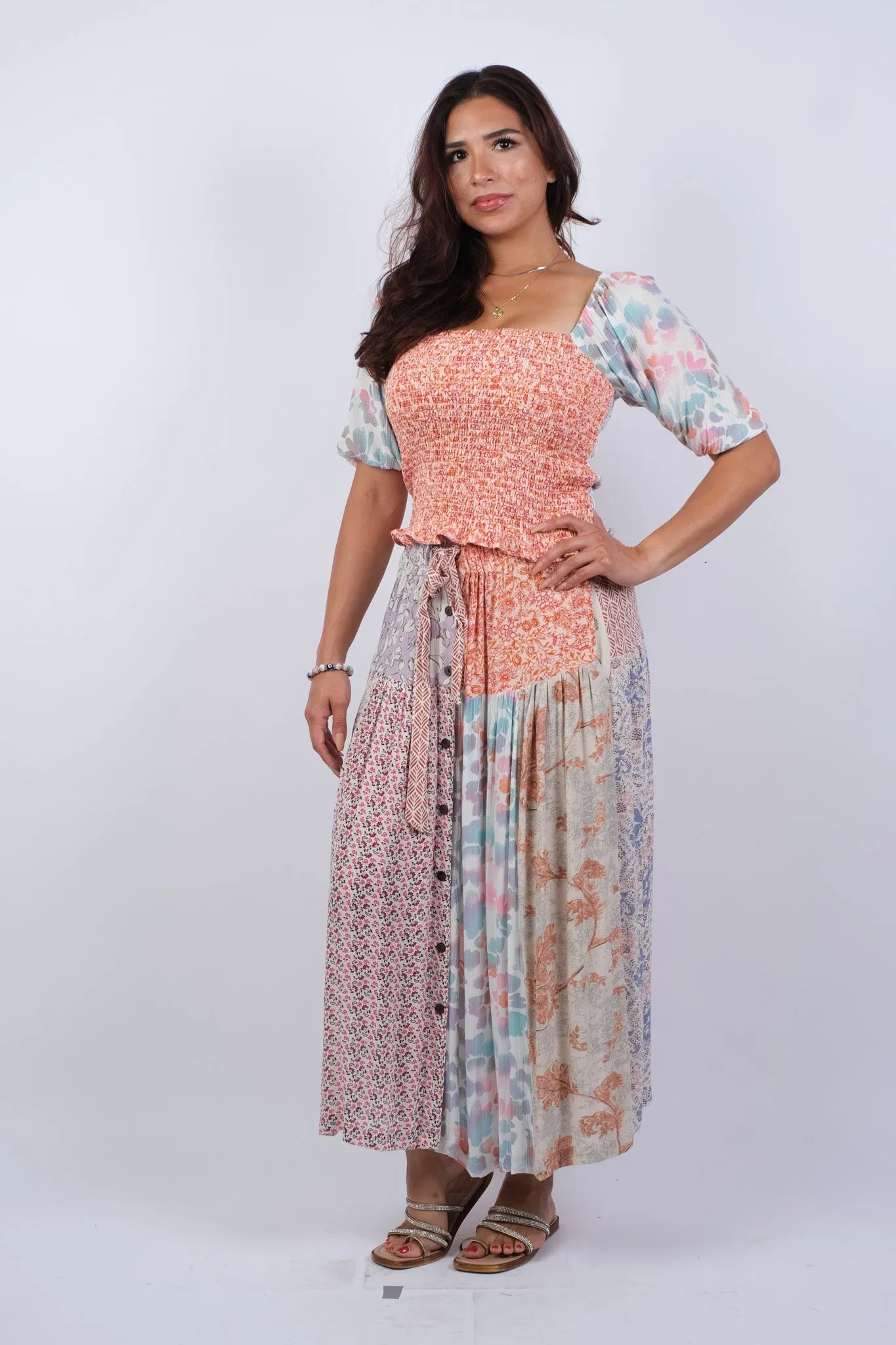 225245 Rosy Mosiac Patchwork Crop Top