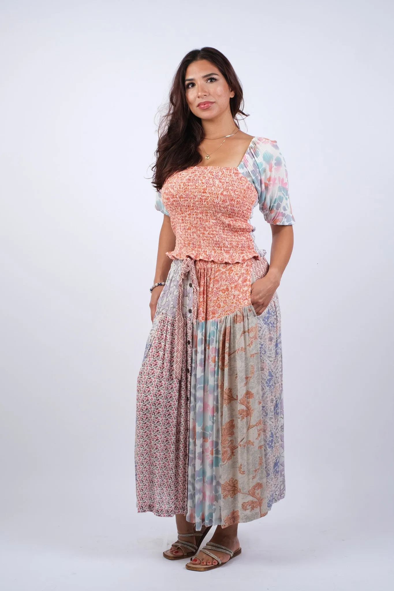 225245 Rosy Mosiac Patchwork Crop Top