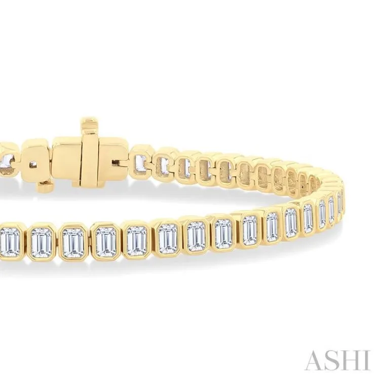 5 1/2 ctw North-South Bezel Set Emerald Cut Diamond Tennis Bracelet in 14K Yellow Gold