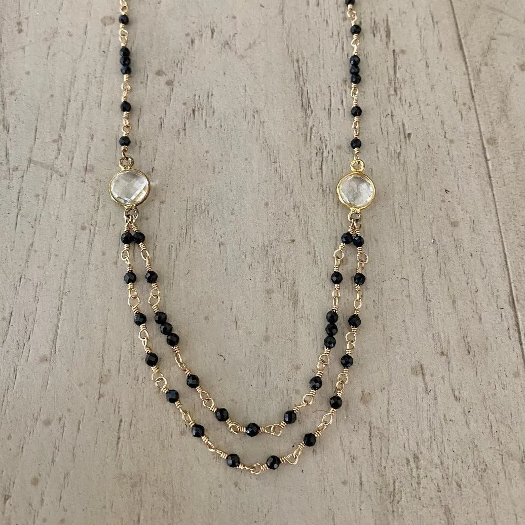 Black Spinel Necklace with Crystal