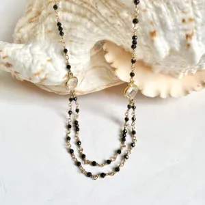 Black Spinel Necklace with Crystal