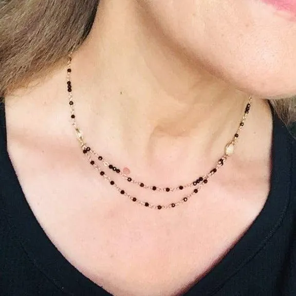 Black Spinel Necklace with Crystal