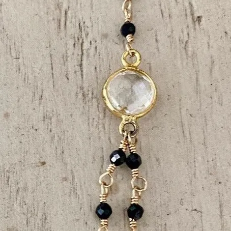 Black Spinel Necklace with Crystal