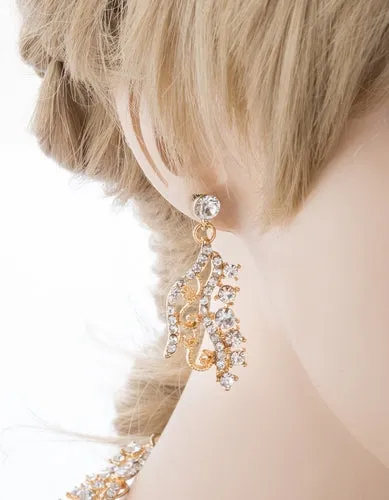 Bridal Wedding Jewelry Set Crystal Rhinestones Stunning Bib Necklace Gold