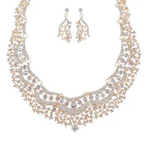 Bridal Wedding Jewelry Set Crystal Rhinestones Stunning Bib Necklace Gold