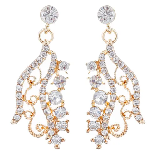 Bridal Wedding Jewelry Set Crystal Rhinestones Stunning Bib Necklace Gold