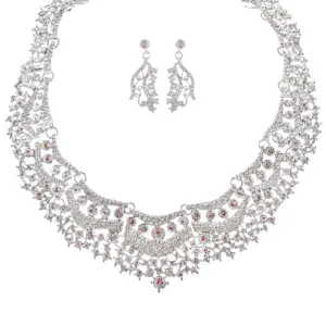 Bridal Wedding Jewelry Set Crystal Rhinestones Stunning Bib Necklace Silver