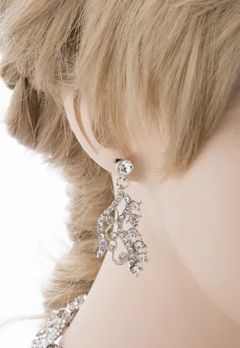 Bridal Wedding Jewelry Set Crystal Rhinestones Stunning Bib Necklace Silver