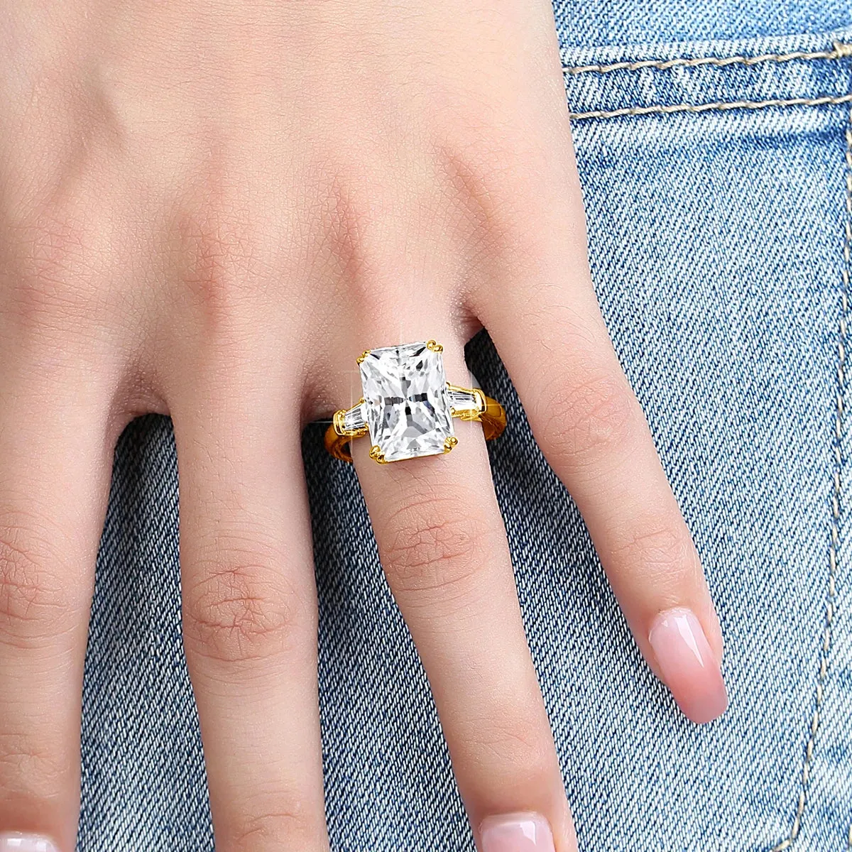 Certificated 10ct Emerald Cut Moissanite Ring Gold Big Diamond Wedding Jewelry For Women Waterproof Engagement Bride Gift New In