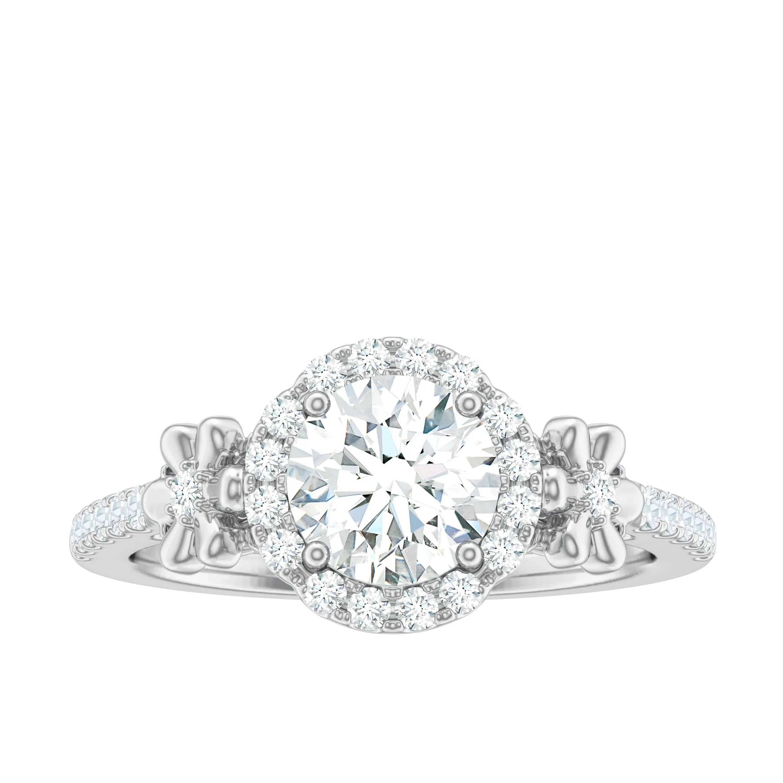Certified Moissanite Flower Engagement Ring in Gold