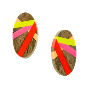 Cherry Lime Wooden Stud Earrings