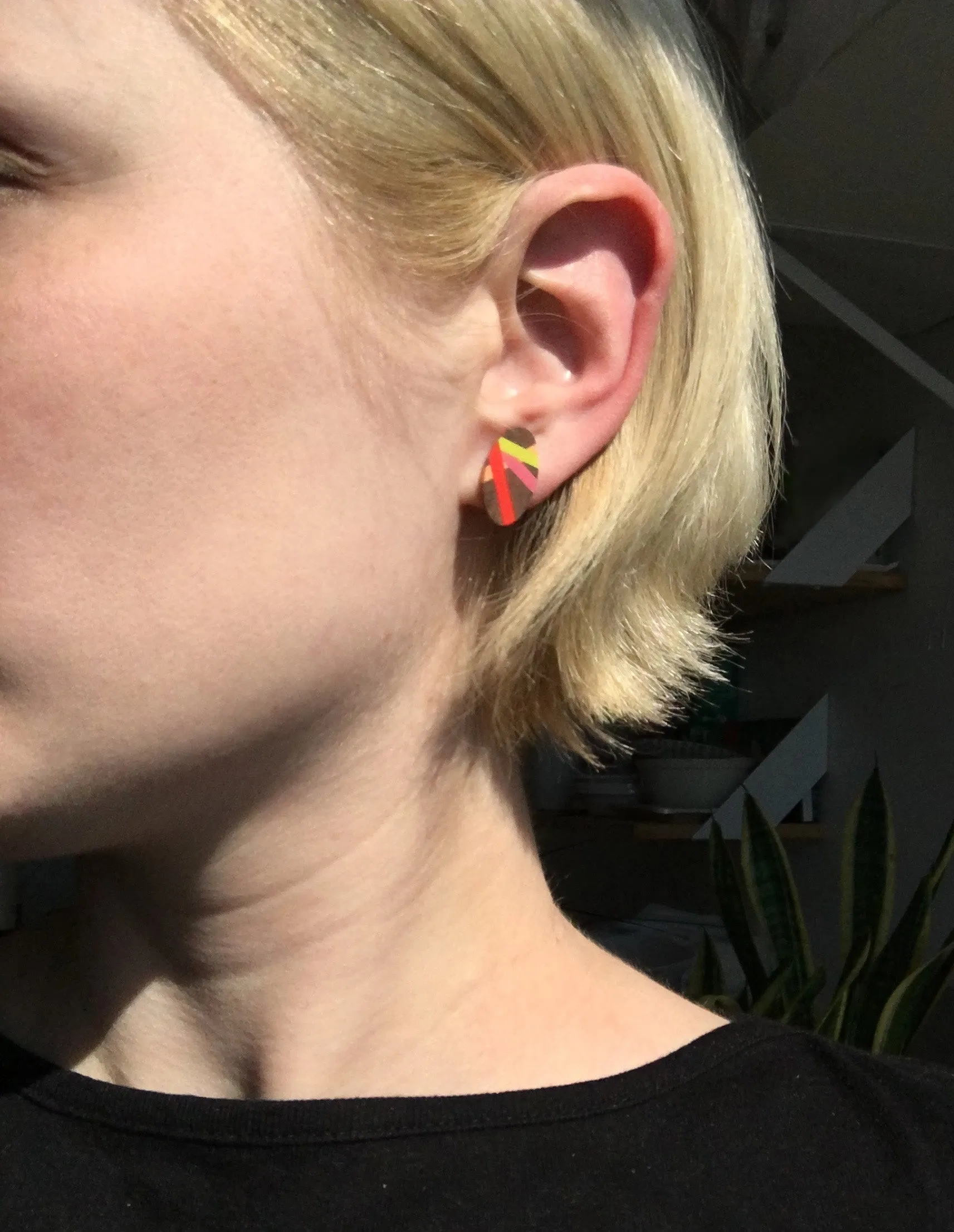 Cherry Lime Wooden Stud Earrings