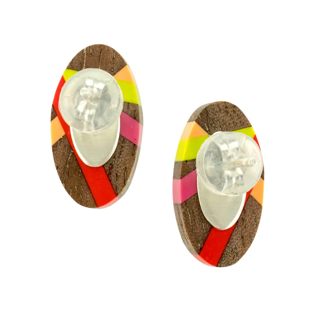 Cherry Lime Wooden Stud Earrings