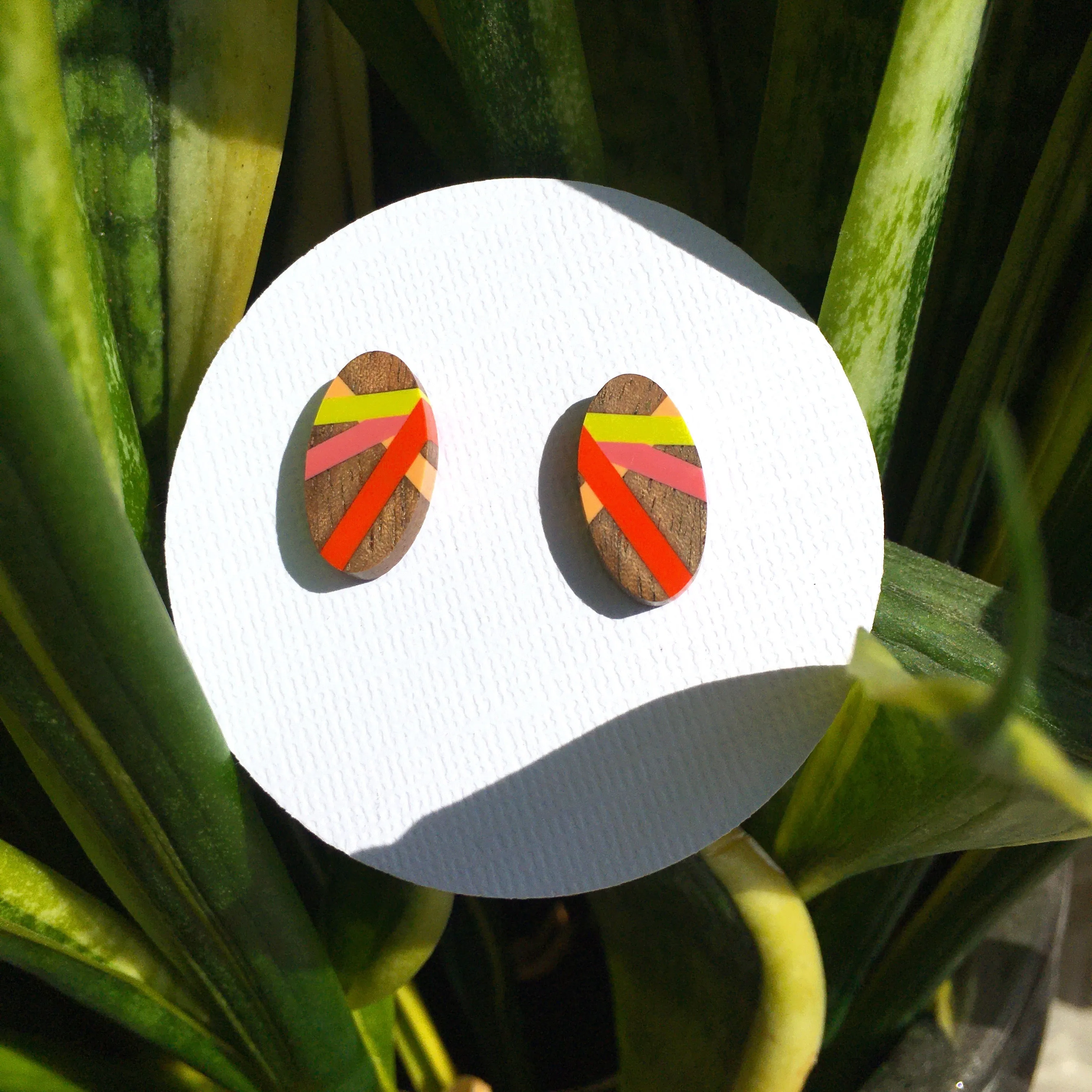Cherry Lime Wooden Stud Earrings