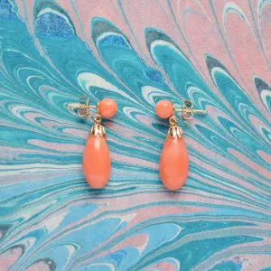 Coral and Gold Drop Earrings
