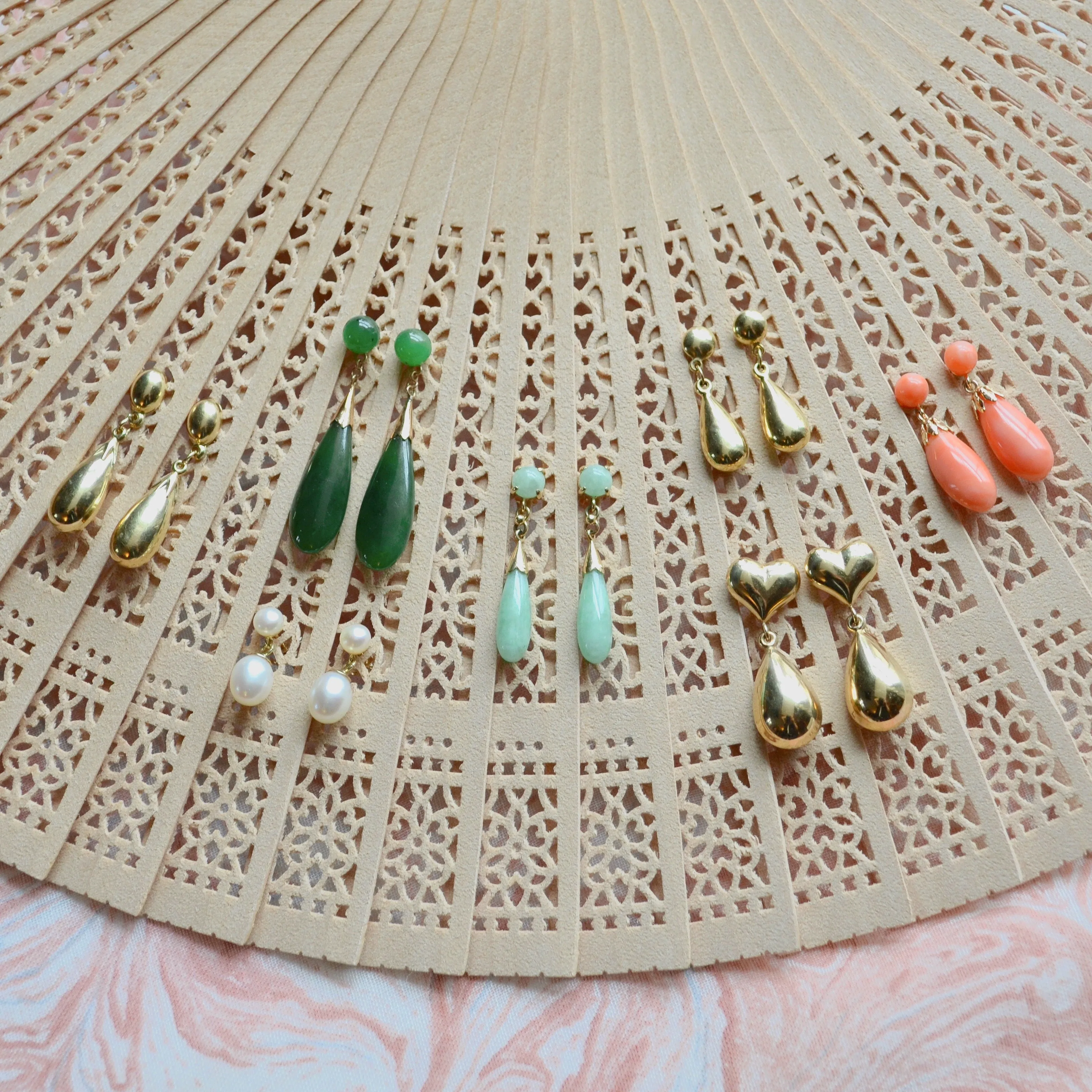 Coral and Gold Drop Earrings