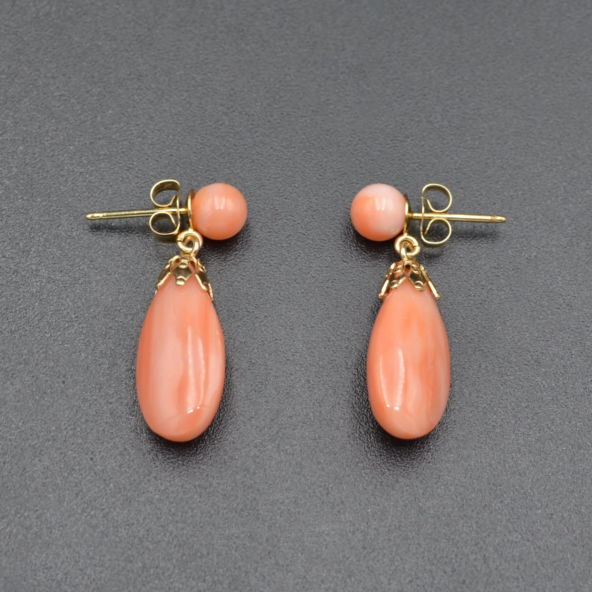 Coral and Gold Drop Earrings