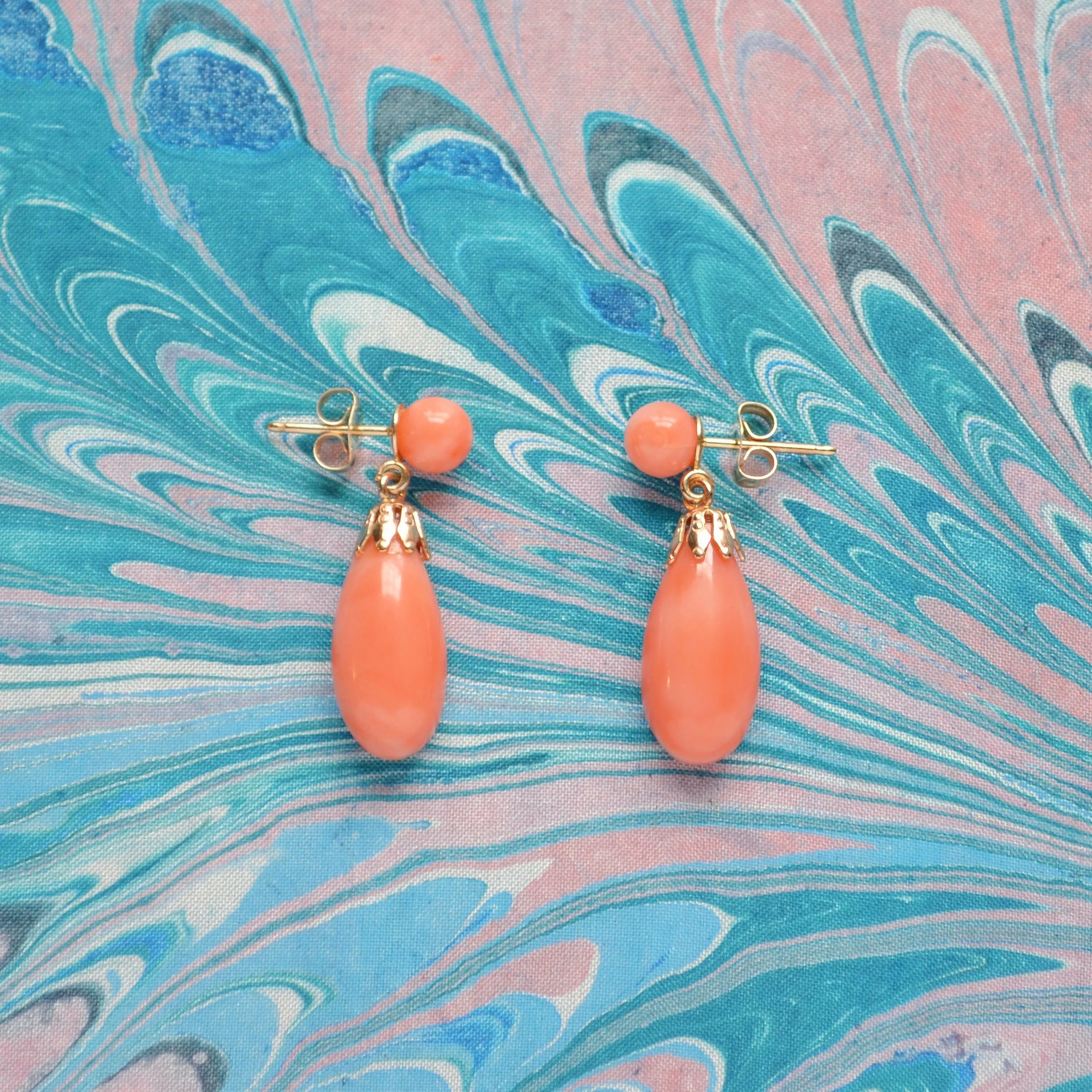 Coral and Gold Drop Earrings