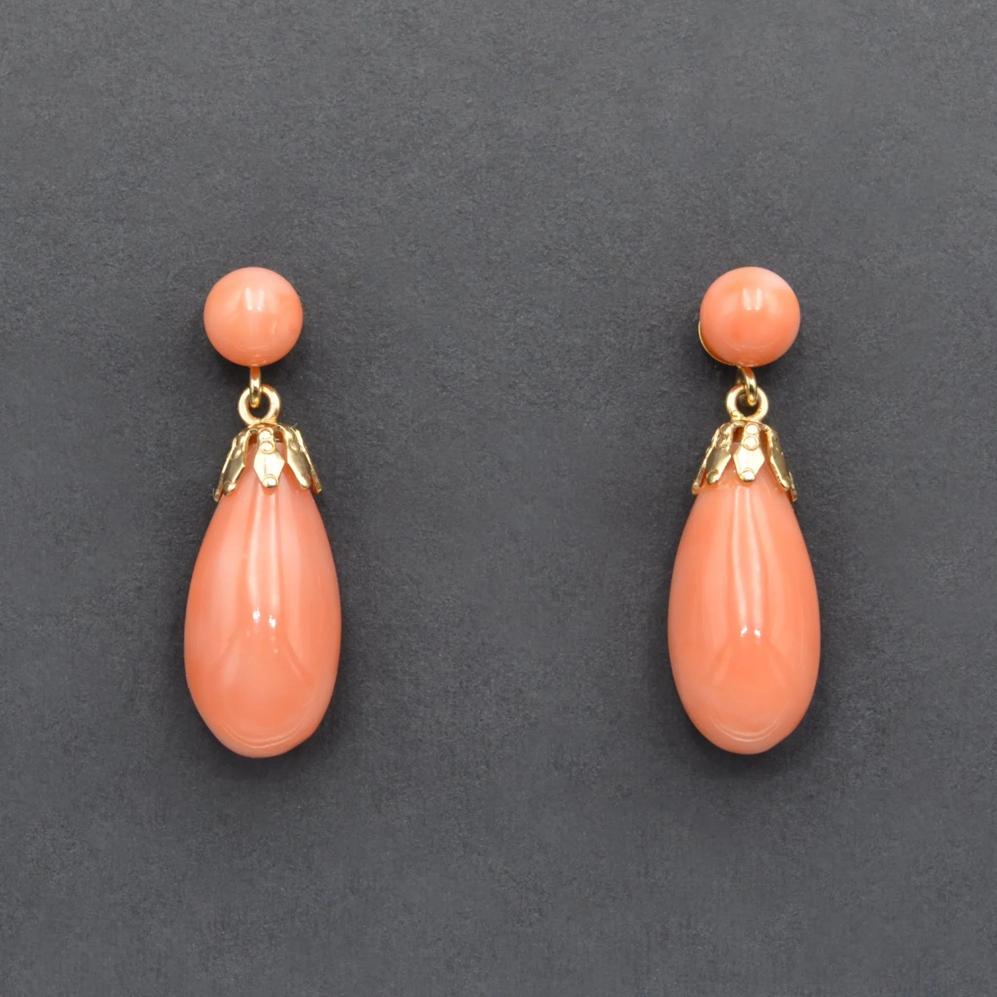 Coral and Gold Drop Earrings