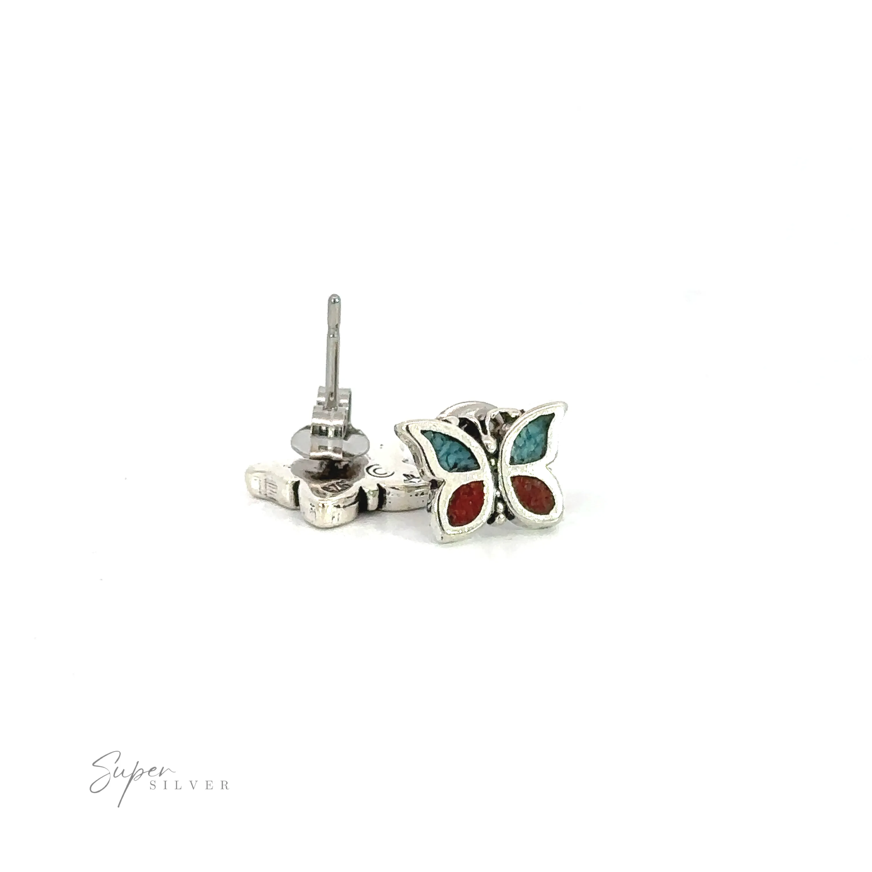 Coral and Turquoise Butterfly Studs