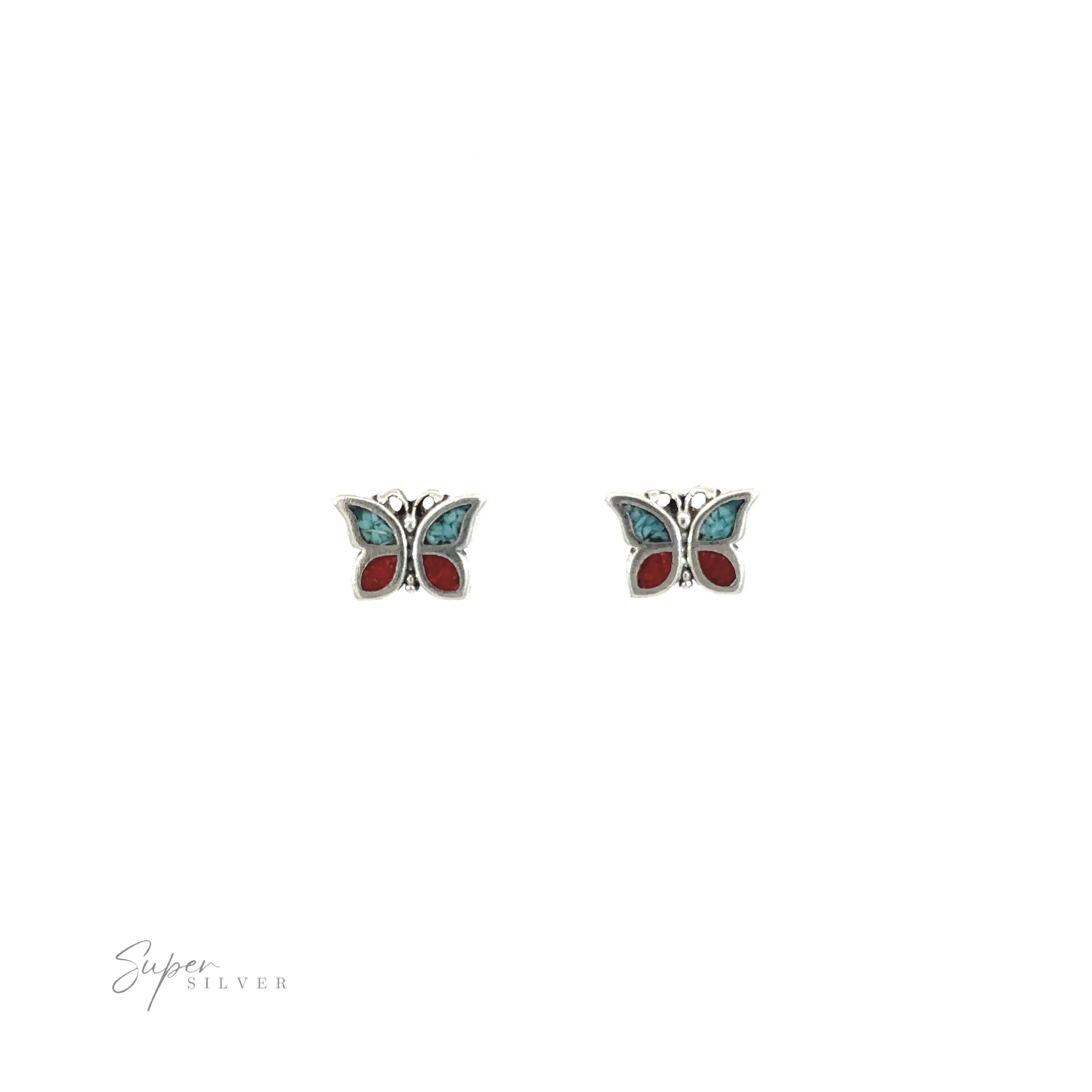 Coral and Turquoise Butterfly Studs
