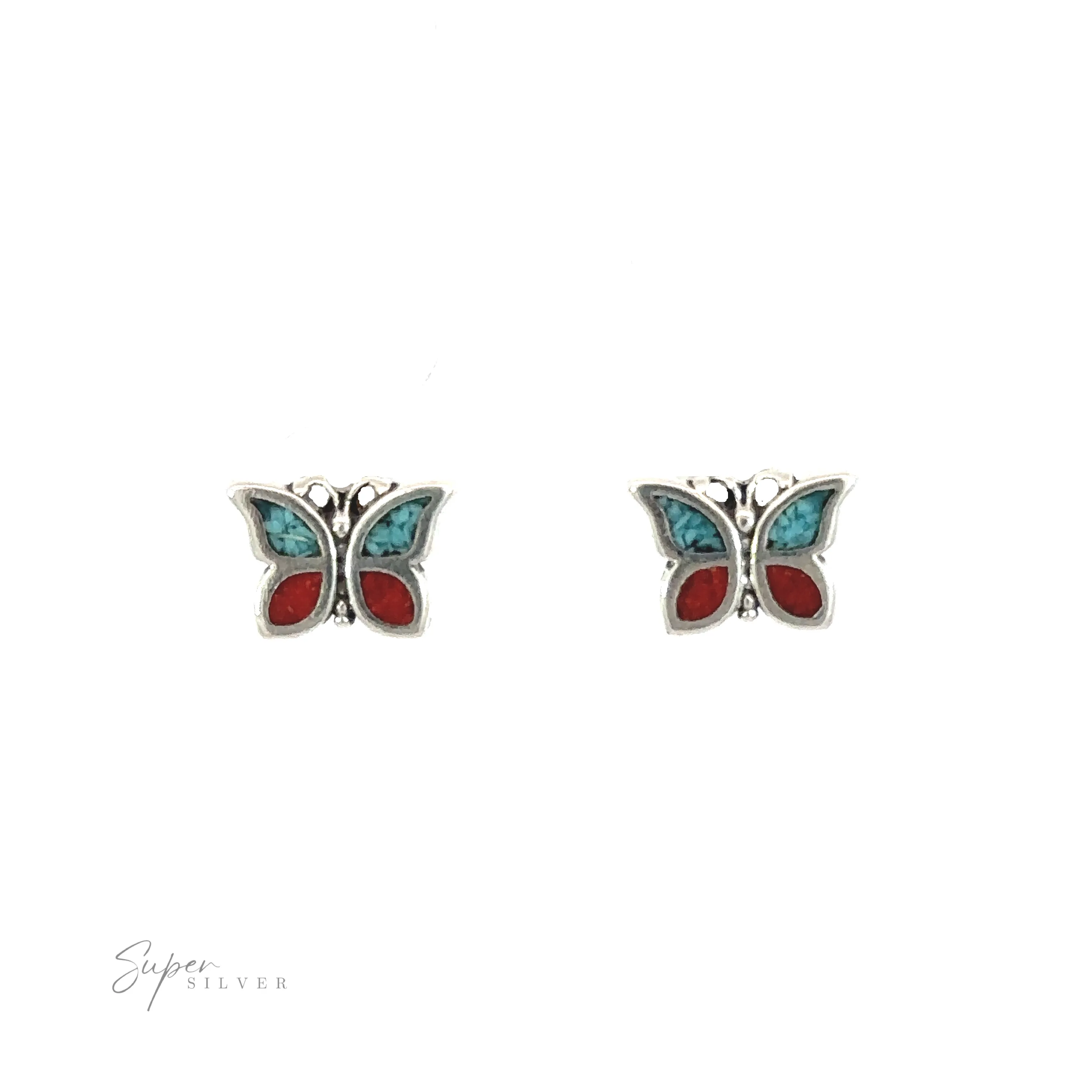Coral and Turquoise Butterfly Studs