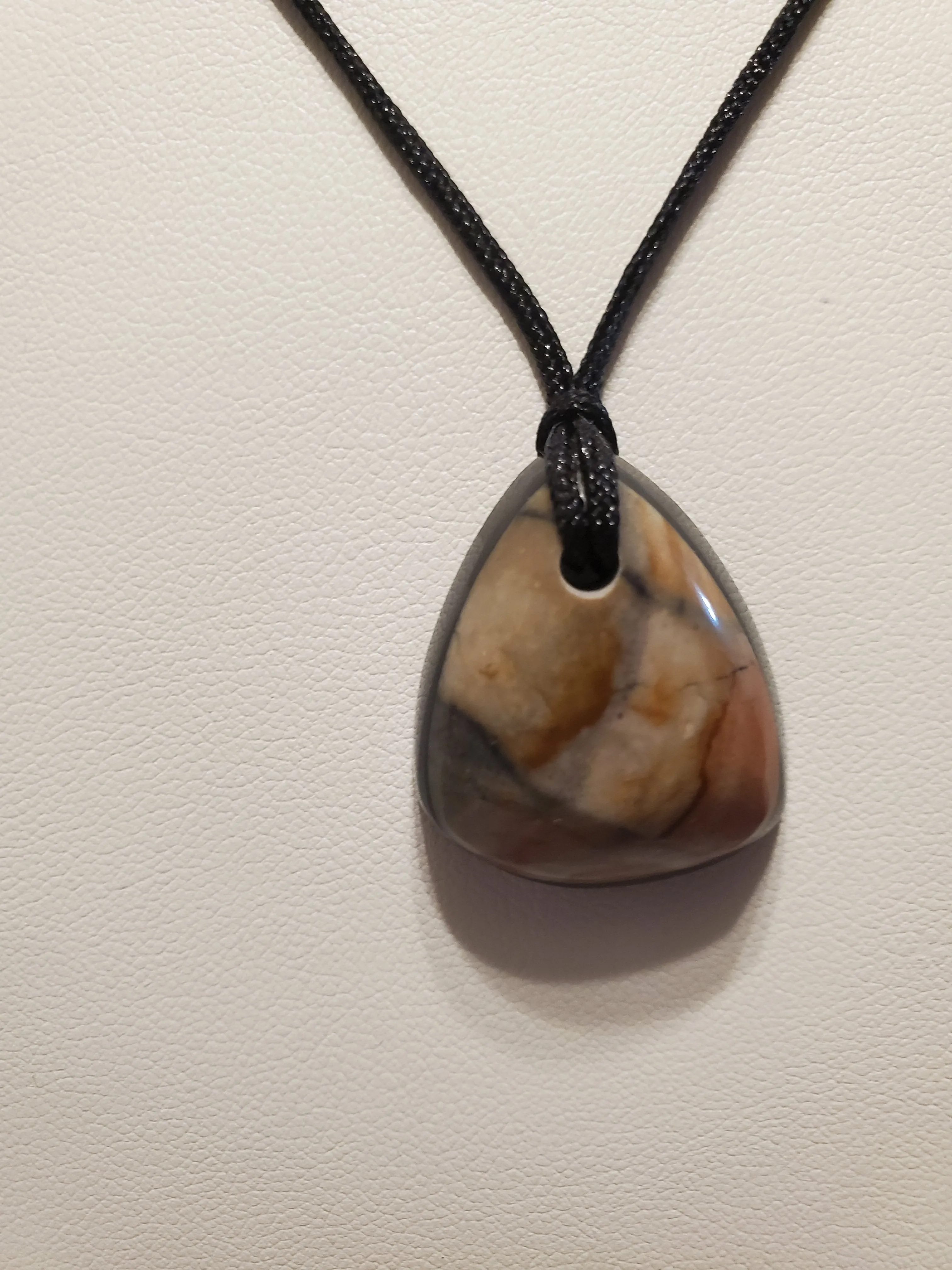 Custom Cut Polished Jasper Necklace/Pendant With Adjustable Cord