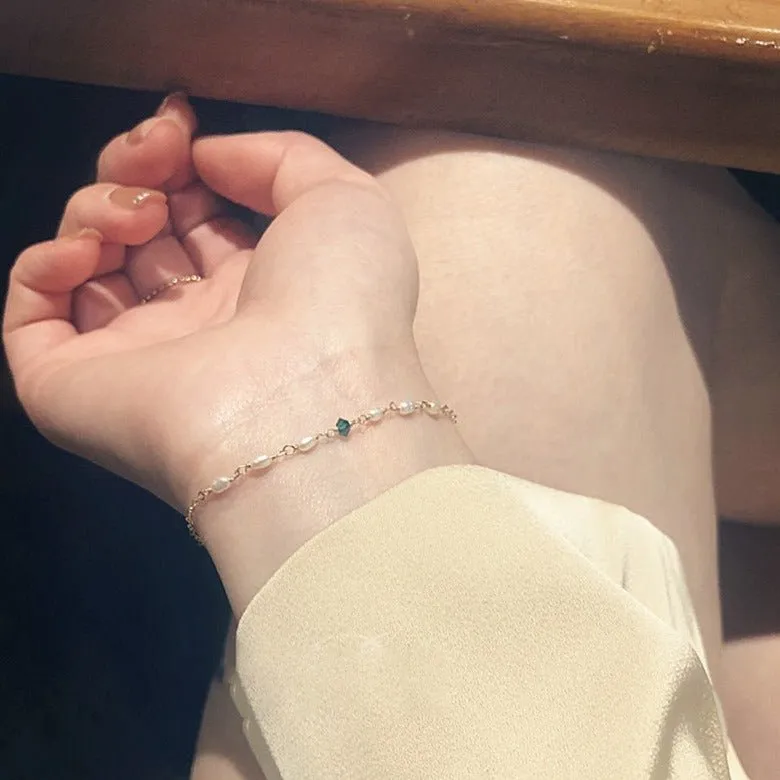 Emerald Pearl Bracelet - Sharon (Solid Silver)