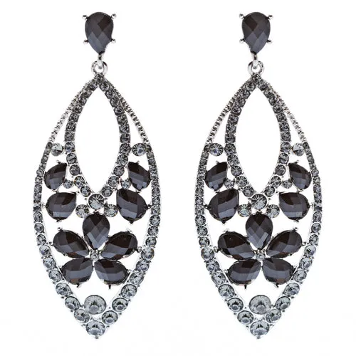 Fashion Stunning Crystal Floral Navette Earrings Black