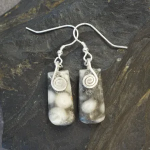FMC12E Fermanagh Marbled Coral Rectangle Earrings with Sterling Silver Spiral