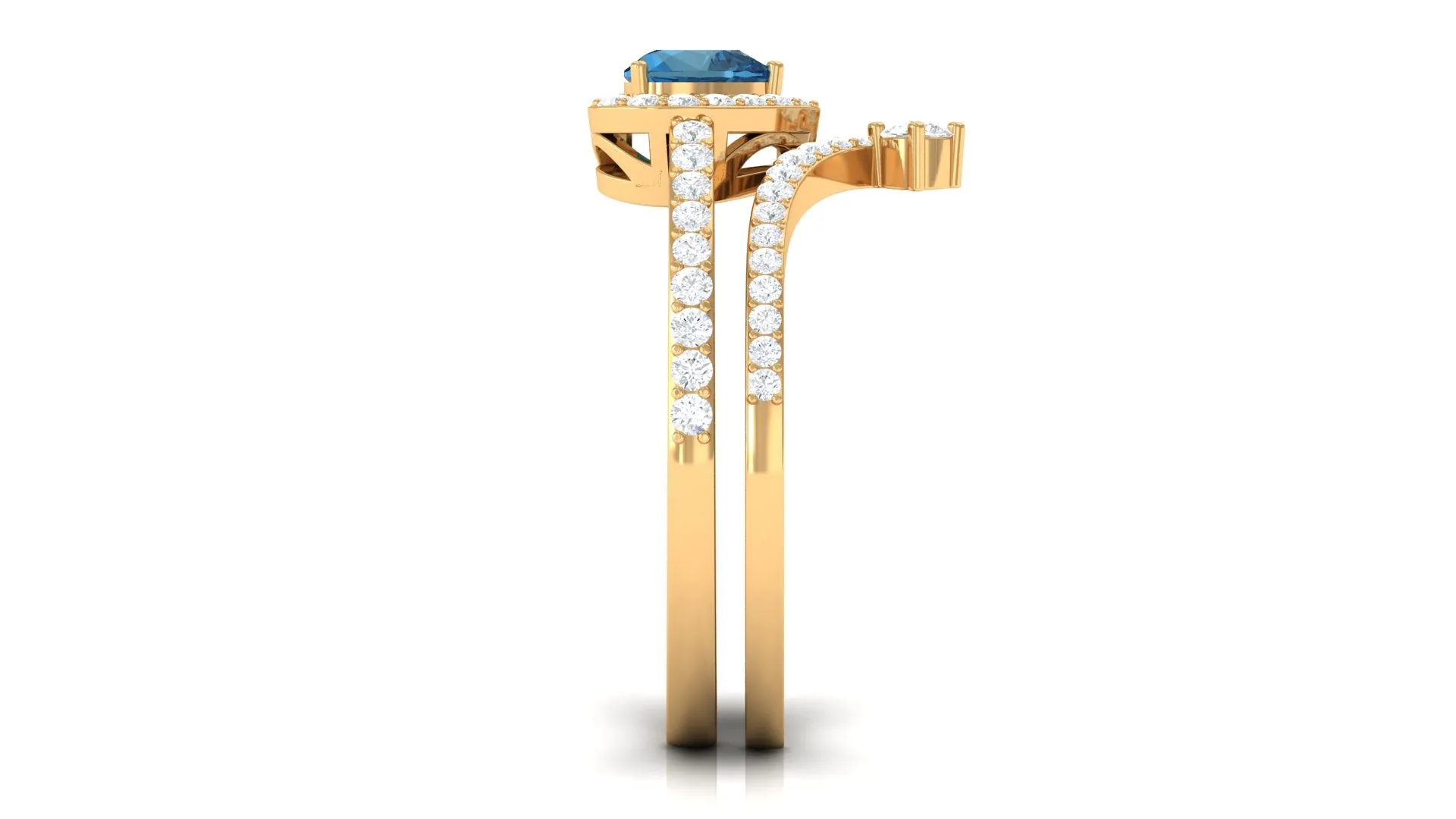 Heart Shape London Blue Topaz Ring Set with Diamond