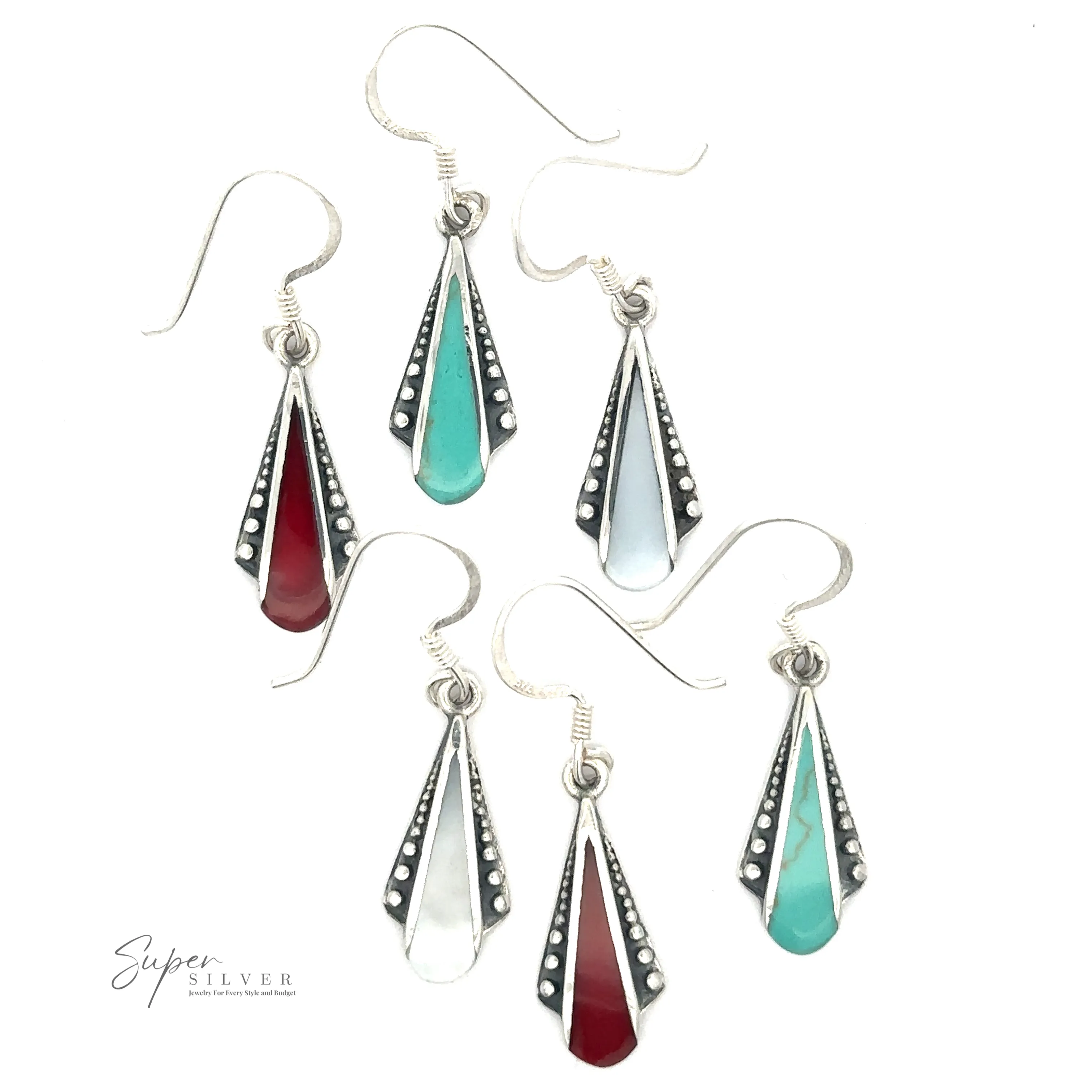 Inlaid Teardrop Shaped Bali Inspired Earrings