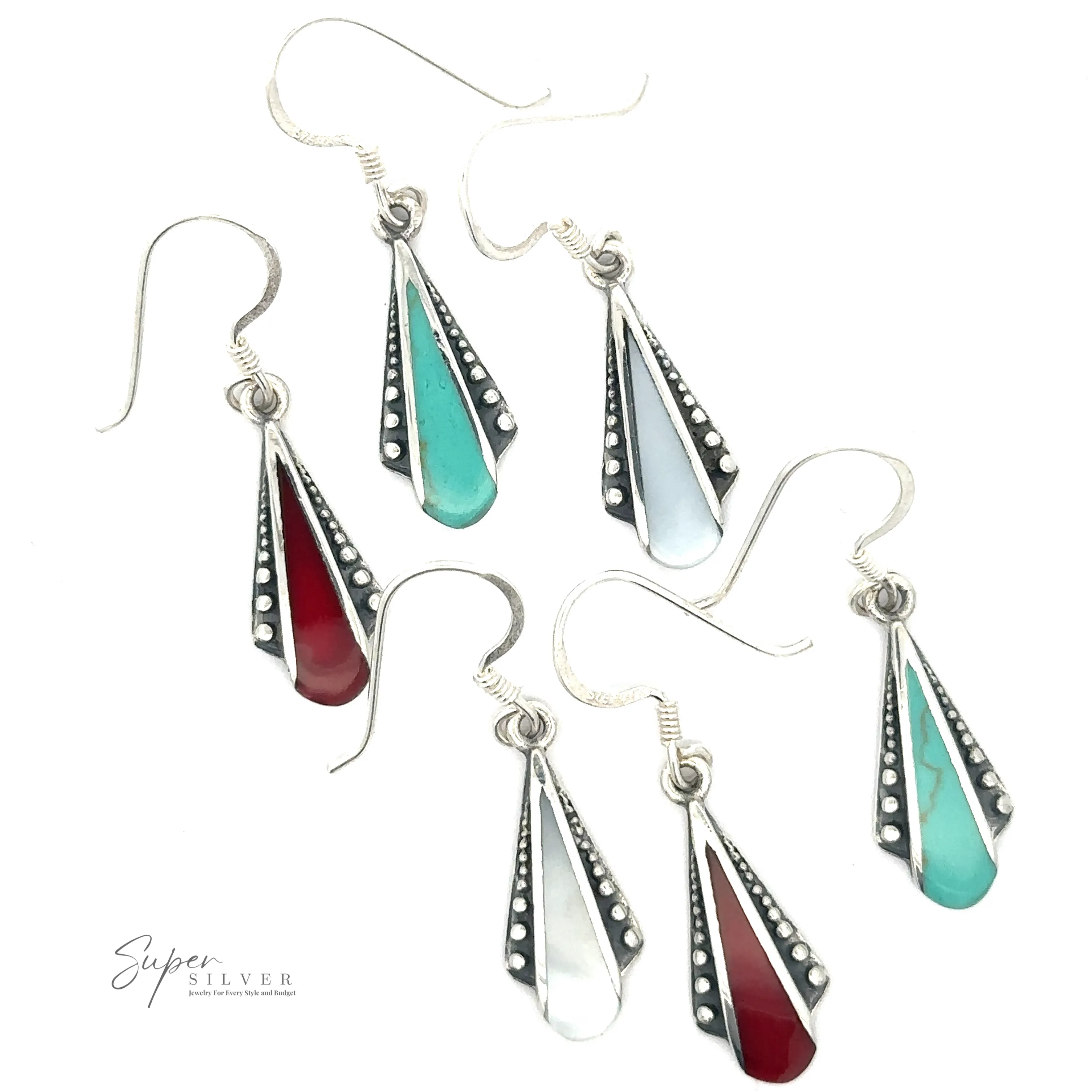 Inlaid Teardrop Shaped Bali Inspired Earrings