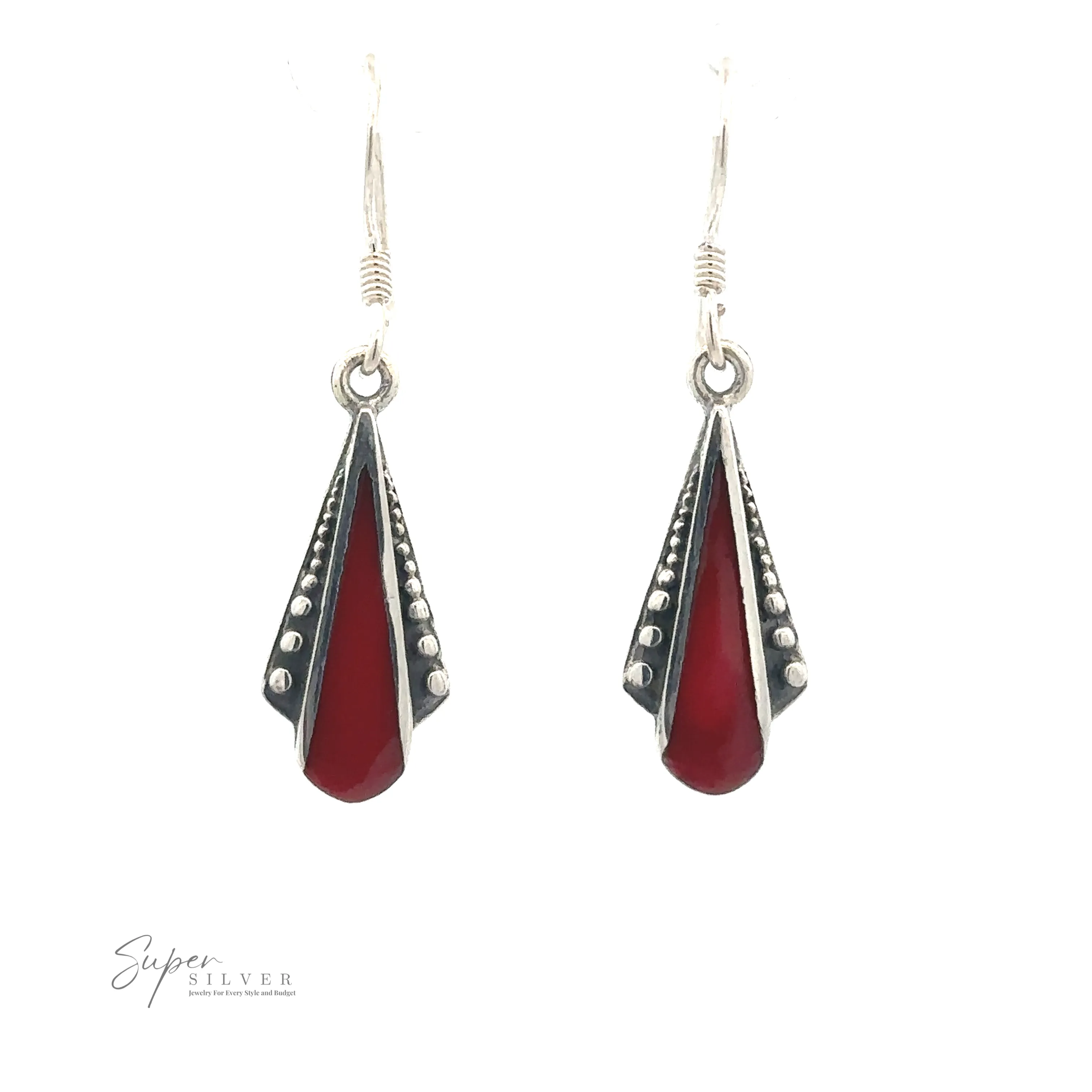 Inlaid Teardrop Shaped Bali Inspired Earrings