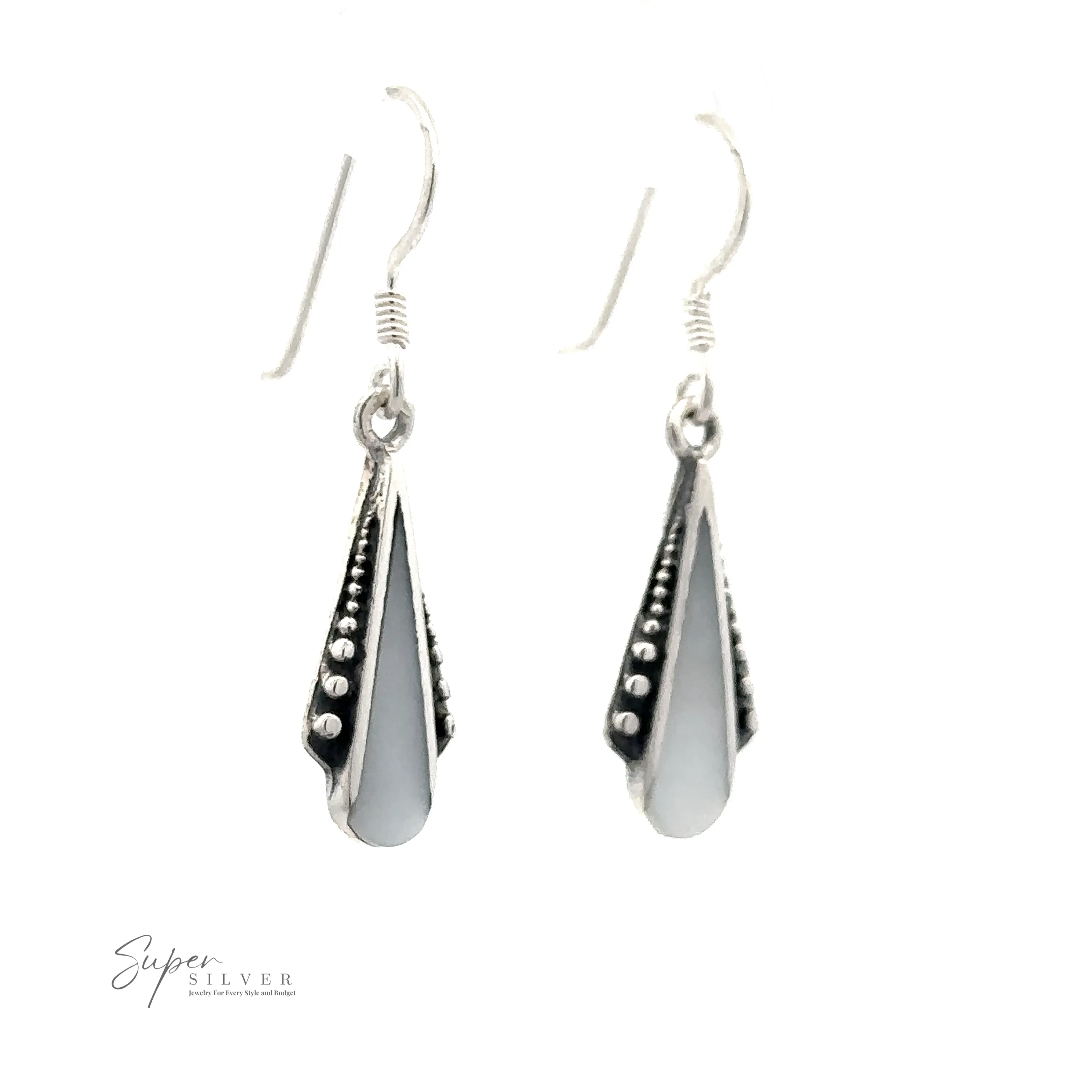 Inlaid Teardrop Shaped Bali Inspired Earrings