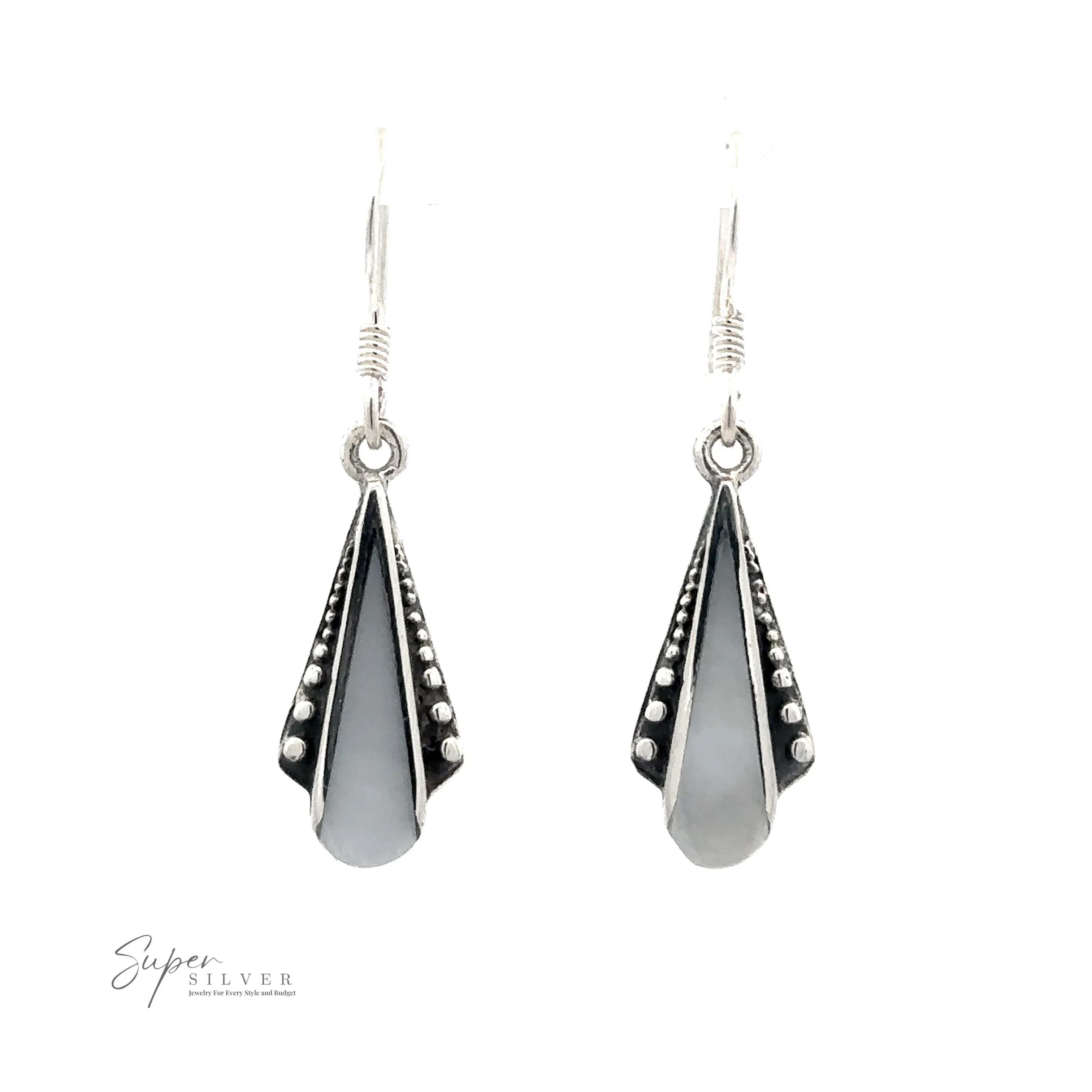 Inlaid Teardrop Shaped Bali Inspired Earrings