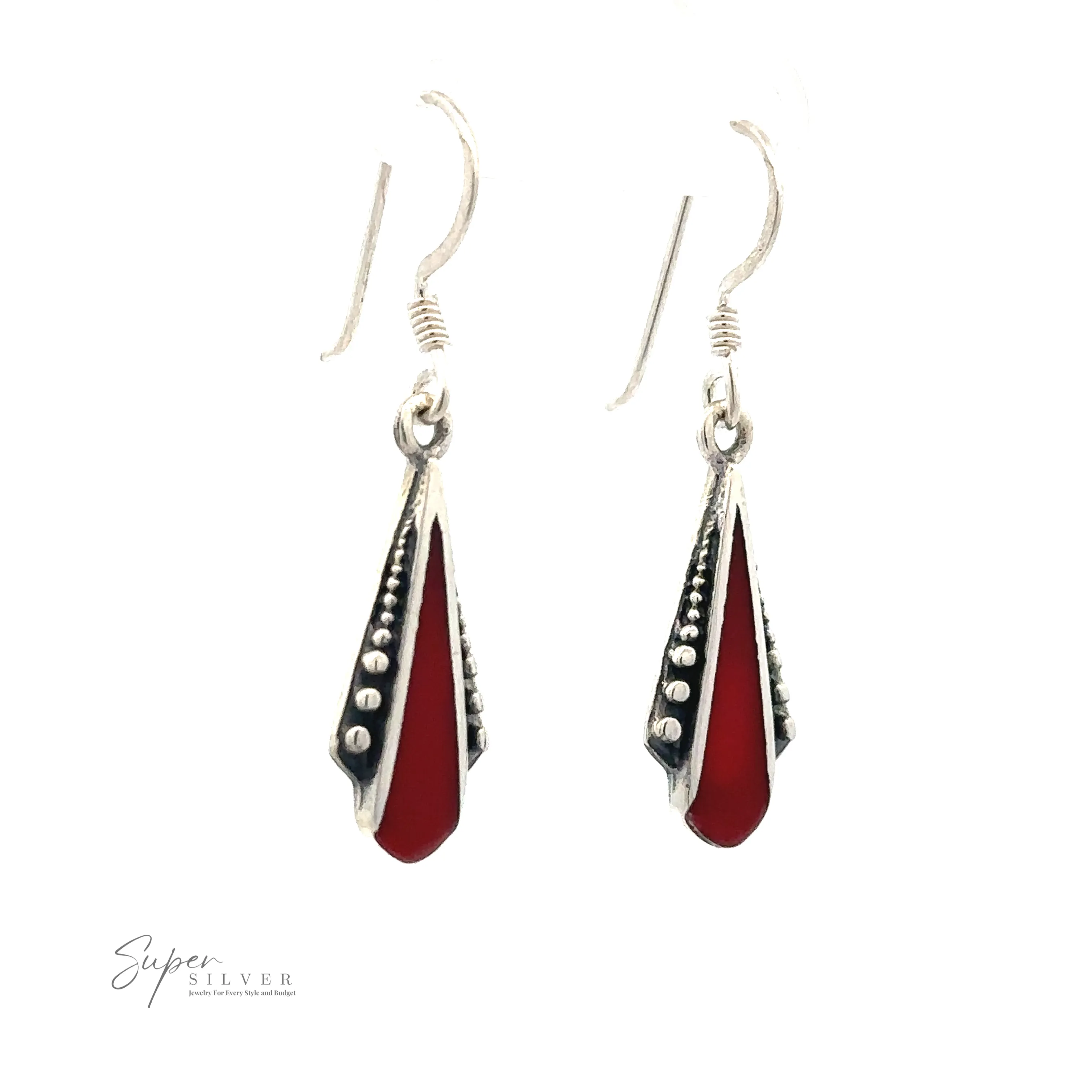 Inlaid Teardrop Shaped Bali Inspired Earrings