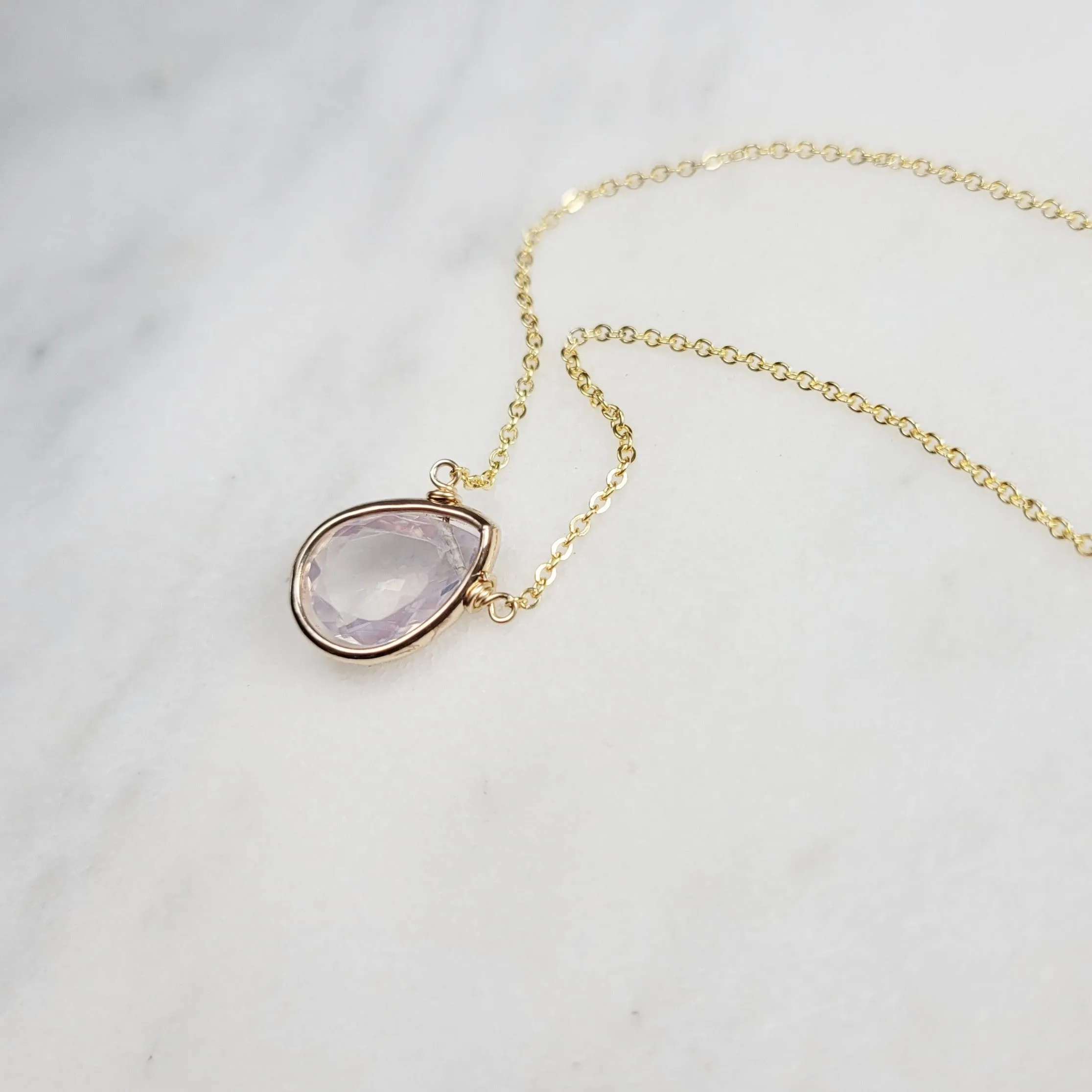 Lavender Quartz Briolette Pendant Necklace