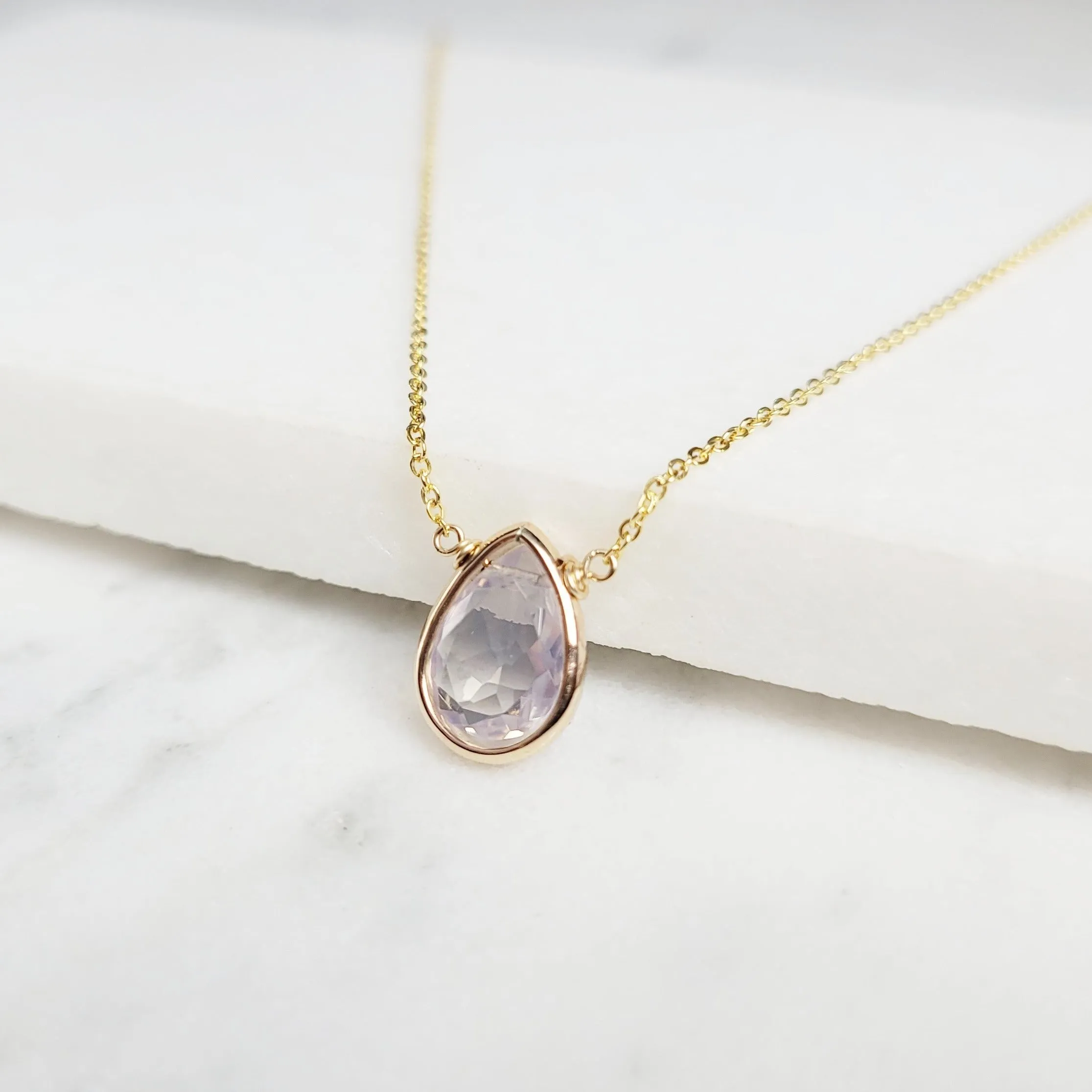 Lavender Quartz Briolette Pendant Necklace