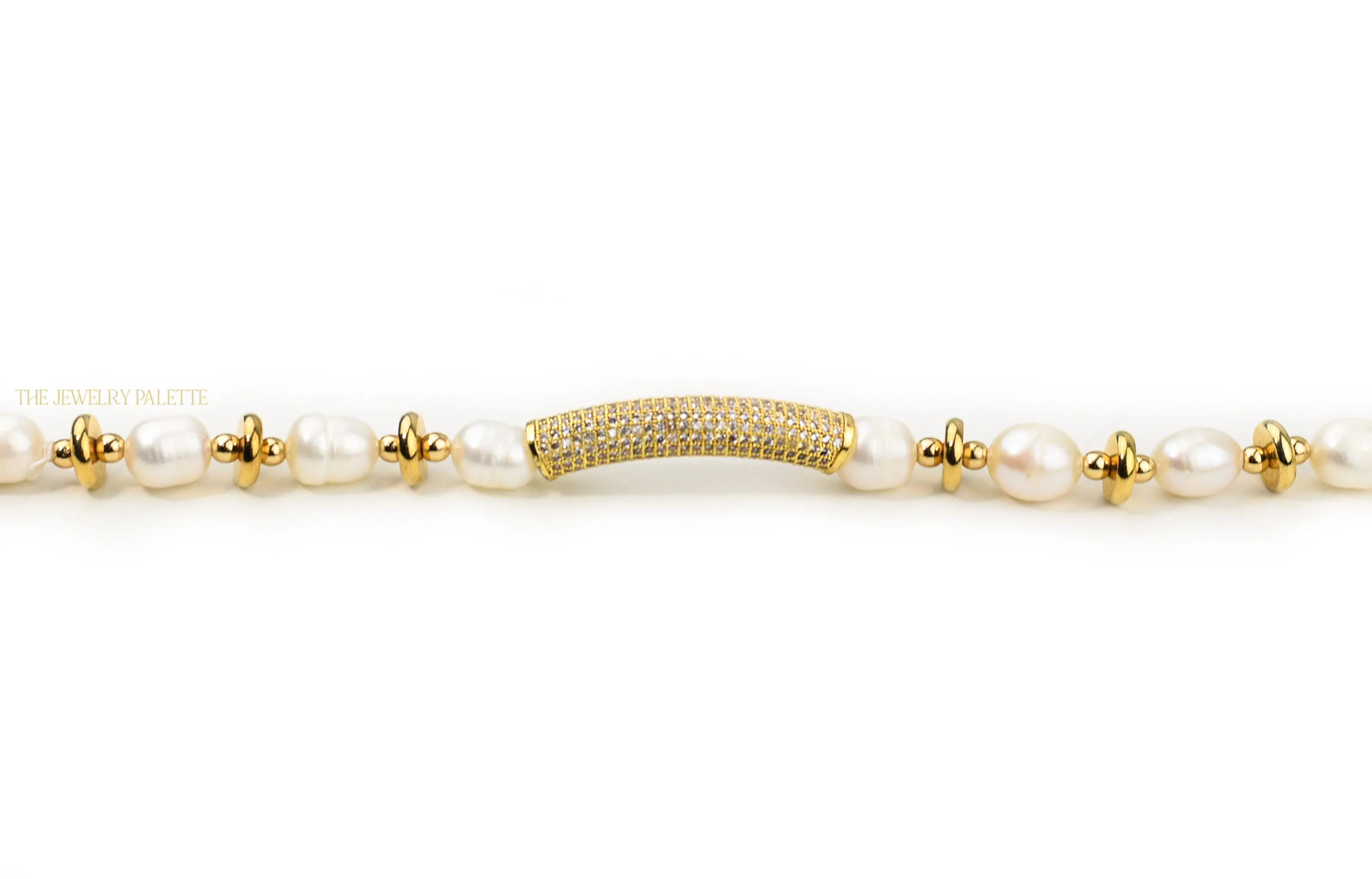 Marjaan white freshwater pearl bracelet with gold centerpiece