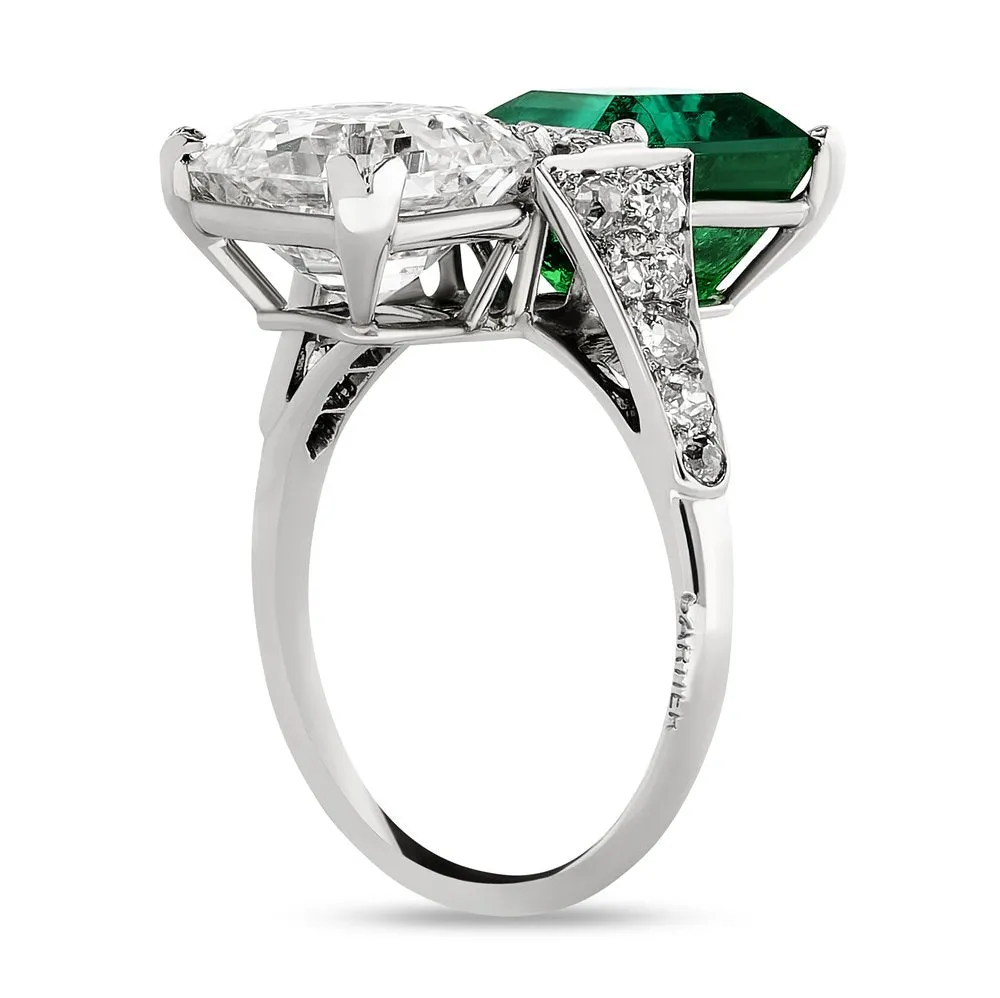 MDJ Curators Collection....Estate Cartier....Stunning Diamond & Colombia Emerald Platinum Ring 15724A