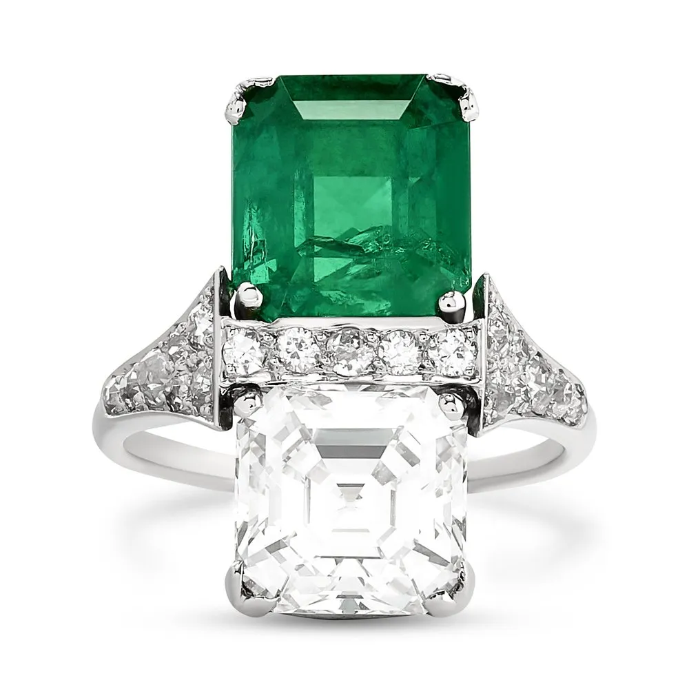 MDJ Curators Collection....Estate Cartier....Stunning Diamond & Colombia Emerald Platinum Ring 15724A
