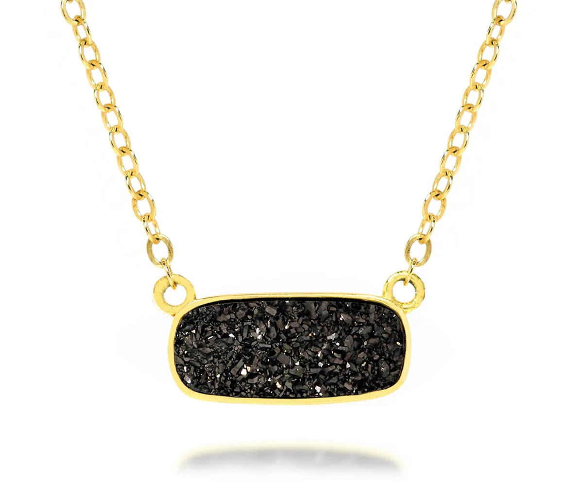 Medium Rectangle Black Druzy 14k Vermeil Necklace
