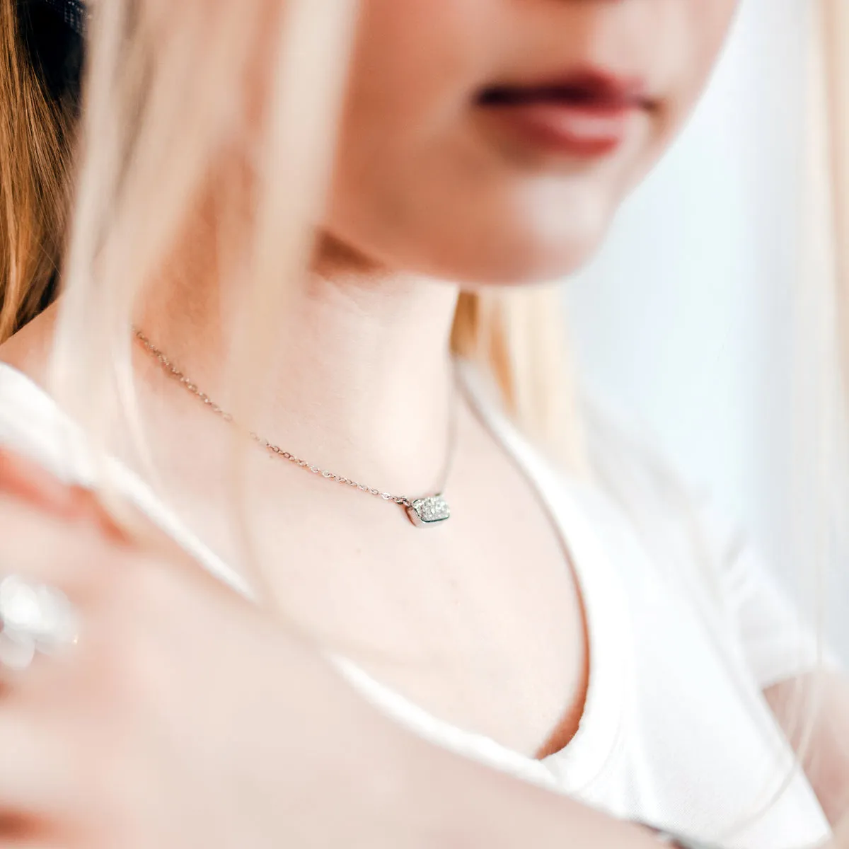 Medium Rectangle Black Druzy 14k Vermeil Necklace