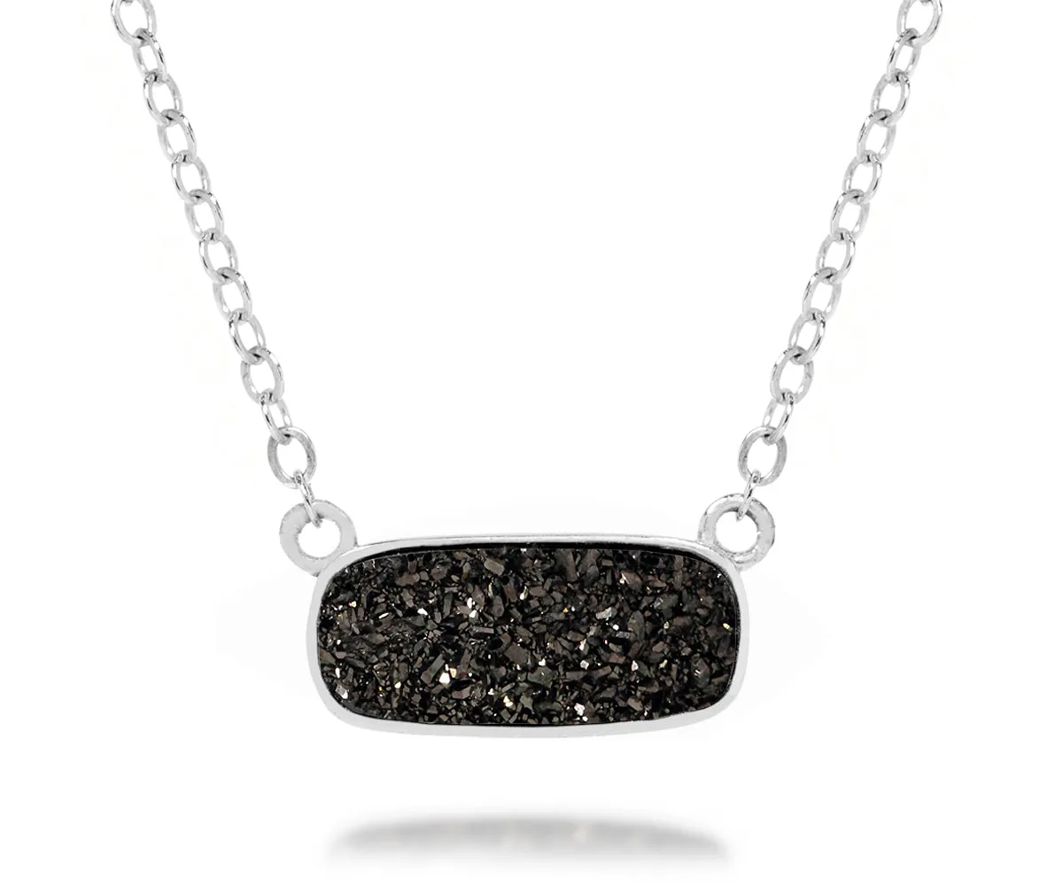 Medium Rectangle Black Druzy Necklace