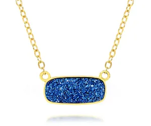 Medium Rectangle Blue Druzy 14k Vermeil Necklace